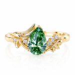 Pear cut lab grown green diamond engagement ring