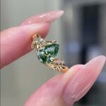 Pear cut lab grown green diamond engagement ring