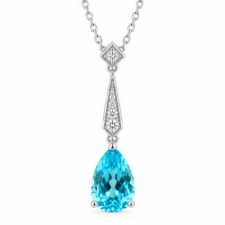 Pear cut lab grown paraiba pendant necklace