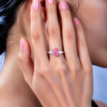 Pear cut lab grown pink diamond three stones engagement ring 5 Pear cut lab grown pink diamond three stones engagement ring