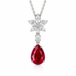 Pear cut lab grown ruby pendant necklace