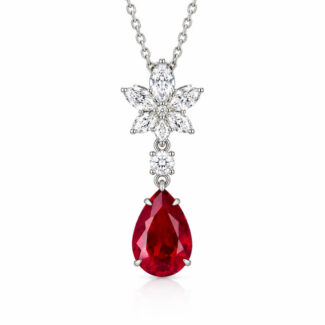 Pear cut lab grown ruby pendant necklace