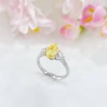 Pear cut lab grown yellow diamond three stones engagement ring 3 Pear cut lab grown yellow diamond three stones engagement ring