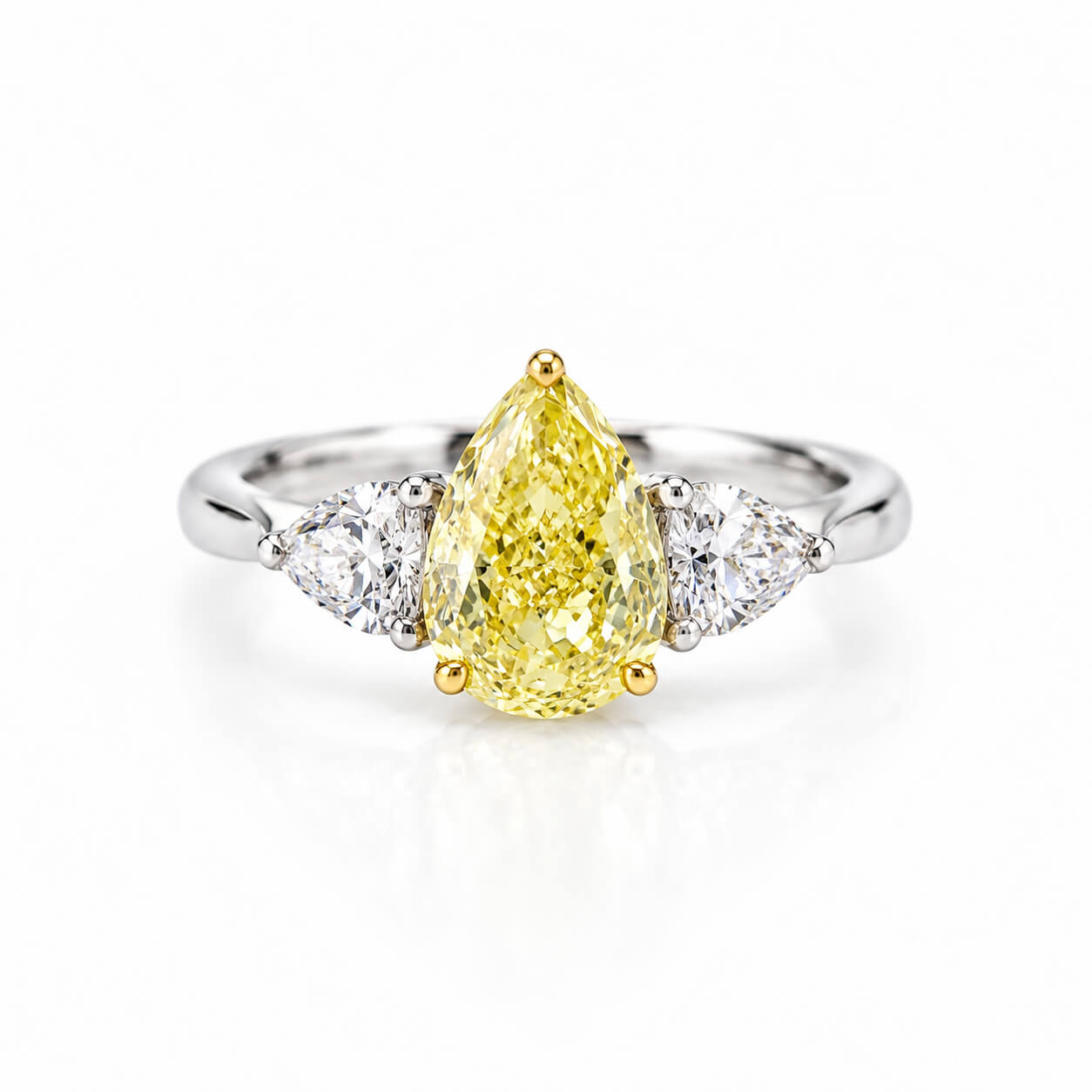 Pear cut lab grown yellow diamond three stones engagement ring Pear cut lab grown yellow diamond three stones engagement ring