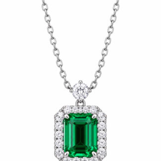 Perfume bottle design lab grown emerald pendant necklace