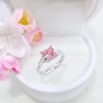 Princess cut lab grown pink diamond three stones engagement ring 3 Princess cut lab grown pink diamond three stones engagement ring