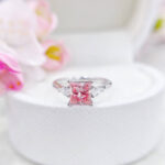 Princess cut lab grown pink diamond three stones engagement ring 2 Princess cut lab grown pink diamond three stones engagement ring