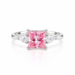 Princess cut lab grown pink diamond three stones engagement ring 1 Princess cut lab grown pink diamond three stones engagement ring
