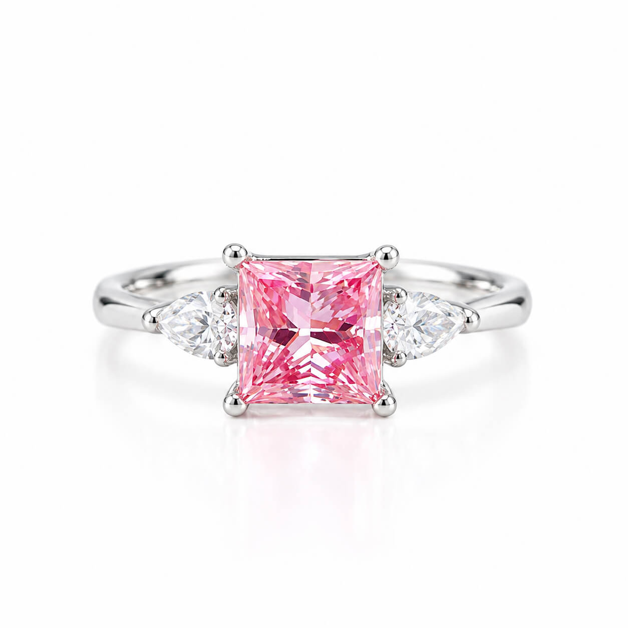 Princess cut lab grown pink diamond three stones engagement ring Princess cut lab grown pink diamond three stones engagement ring