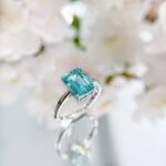 Radiant cut lab grown Paraiba engagement ring