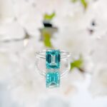 Radiant cut lab grown Paraiba engagement ring