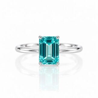 Radiant cut lab grown Paraiba engagement ring