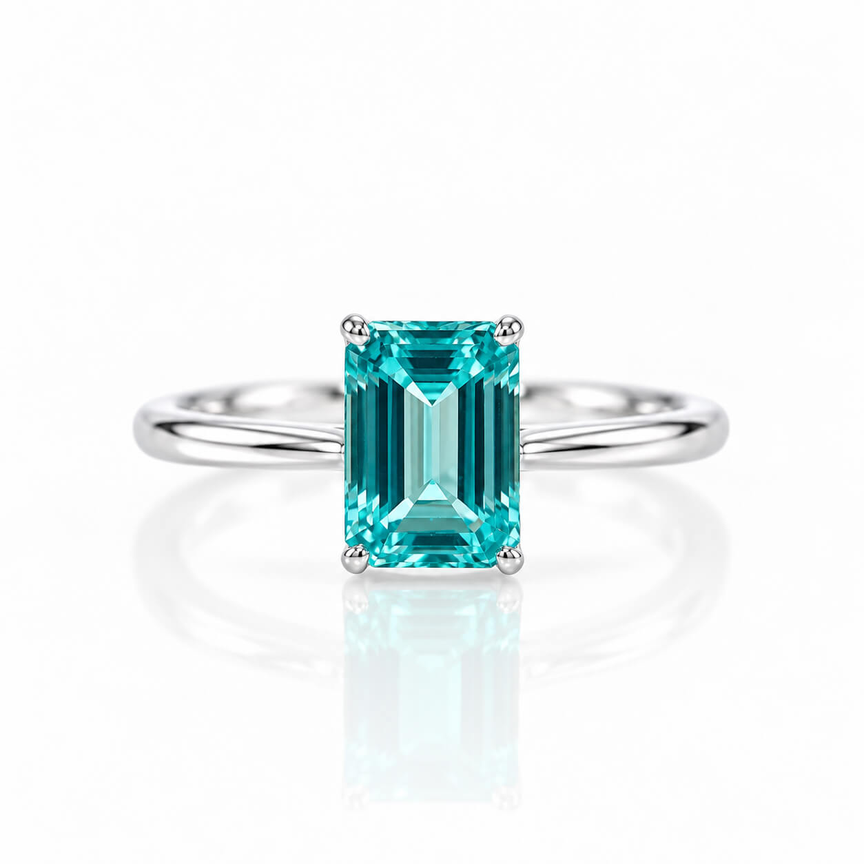 Radiant cut lab grown Paraiba engagement ring