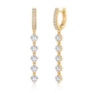 Round cut lab grown diamond tassel hoop earrings