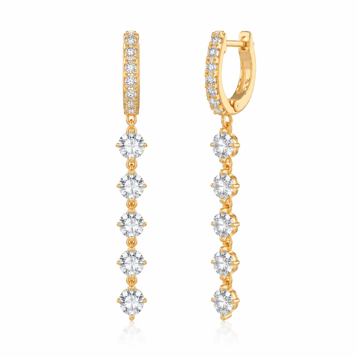 Round cut lab grown diamond tassel hoop earrings