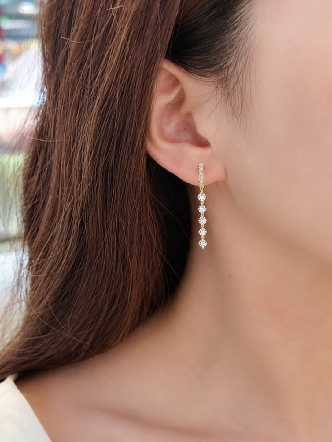 Round cut lab grown diamond tassel hoop earrings