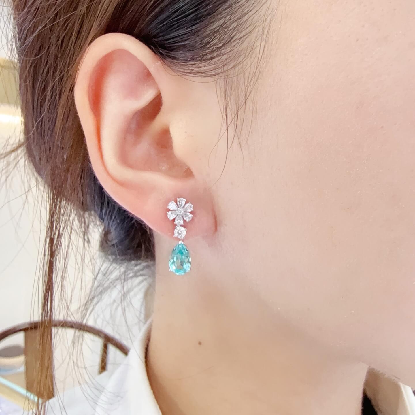 Snowflake design pear cut lab grown Paraiba earrings stud Snowflake design pear cut lab grown Paraiba earrings stud