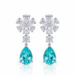 Snowflake design pear cut lab grown Paraiba earrings stud 1 Snowflake design pear cut lab grown Paraiba earrings stud