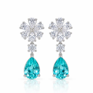Snowflake design pear cut lab grown Paraiba earrings stud