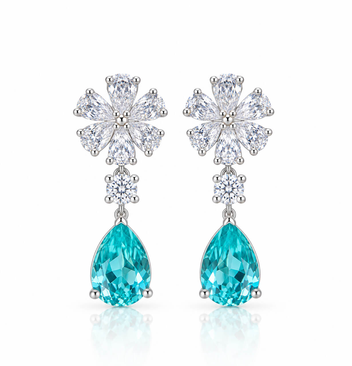 Snowflake design pear cut lab grown Paraiba earrings stud Snowflake design pear cut lab grown Paraiba earrings stud