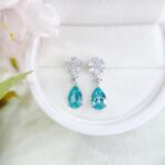 Snowflake design pear cut lab grown Paraiba earrings stud 3 Snowflake design pear cut lab grown Paraiba earrings stud