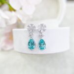 Snowflake design pear cut lab grown Paraiba earrings stud 2 Snowflake design pear cut lab grown Paraiba earrings stud
