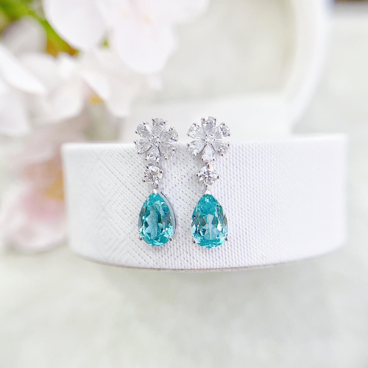 Snowflake design pear cut lab grown Paraiba earrings stud Snowflake design pear cut lab grown Paraiba earrings stud