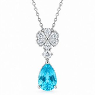 Snowflower design pear cut lab grown paraiba pendant necklace