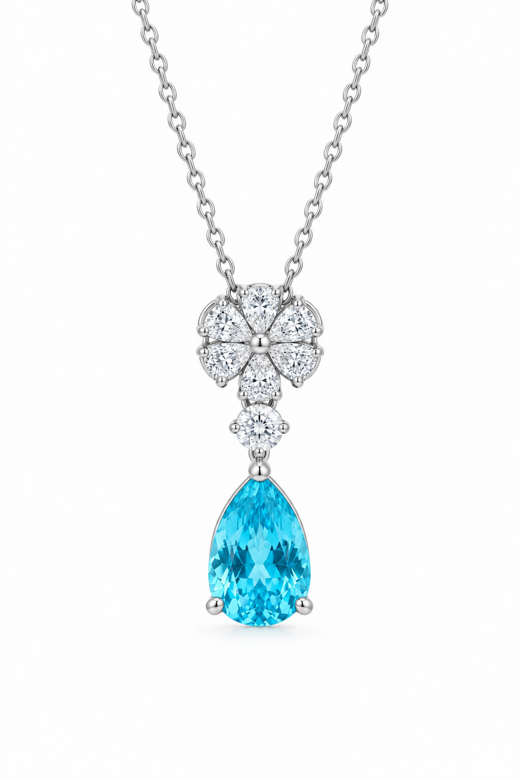Snowflower design pear cut lab grown paraiba pendant necklace Snowflower design pear cut lab grown paraiba pendant necklace