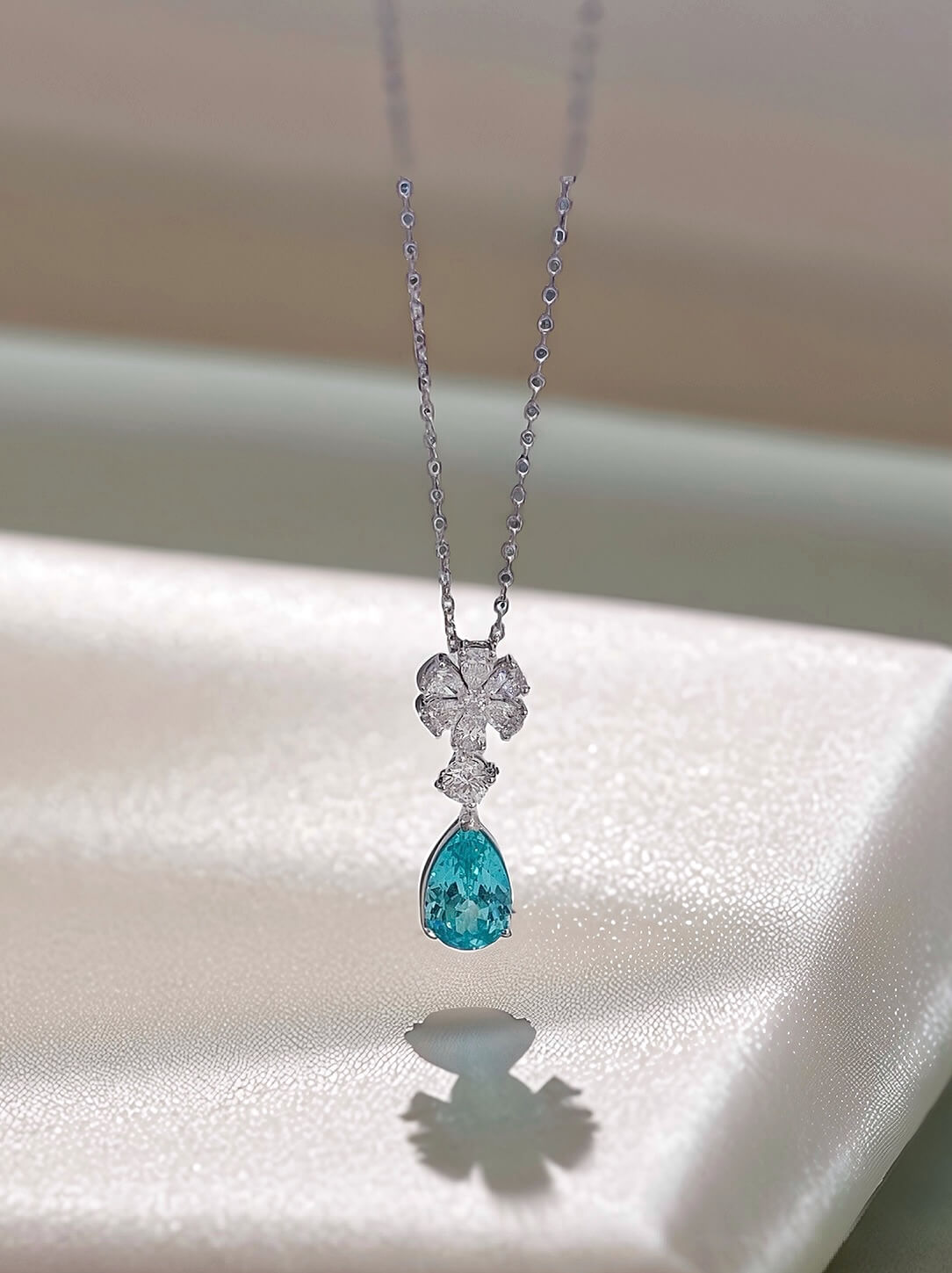 Snowflower design pear cut lab grown paraiba pendant necklace Snowflower design pear cut lab grown paraiba pendant necklace