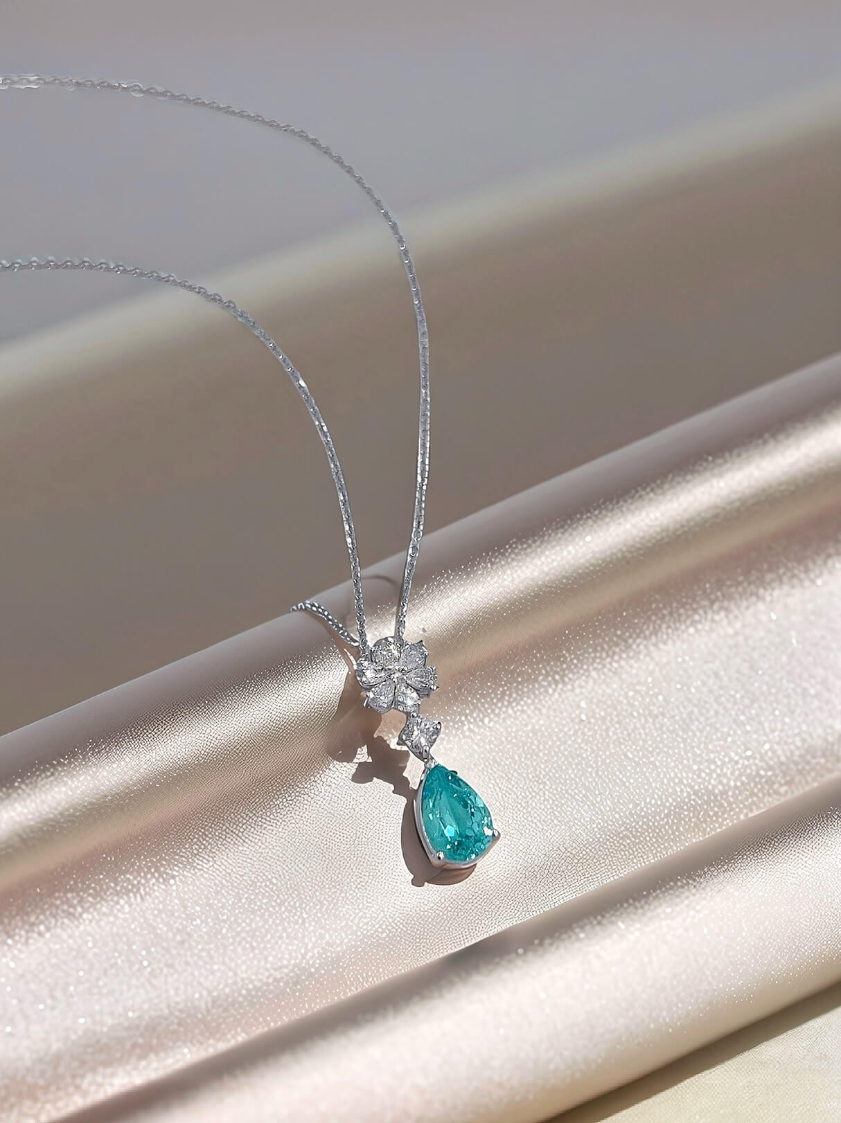 Snowflower design pear cut lab grown paraiba pendant necklace Snowflower design pear cut lab grown paraiba pendant necklace