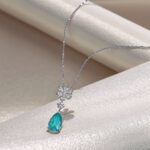 Snowflower design pear cut lab grown paraiba pendant necklace 4 Snowflower design pear cut lab grown paraiba pendant necklace
