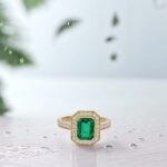 Vintage design lab grown emerald engagement ring