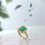 Vintage design lab grown emerald engagement ring